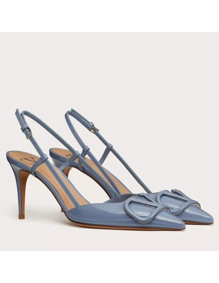 Cheap Reps Valentino Vlogo Slingback Pumps 80mm In Blue Patent Leather