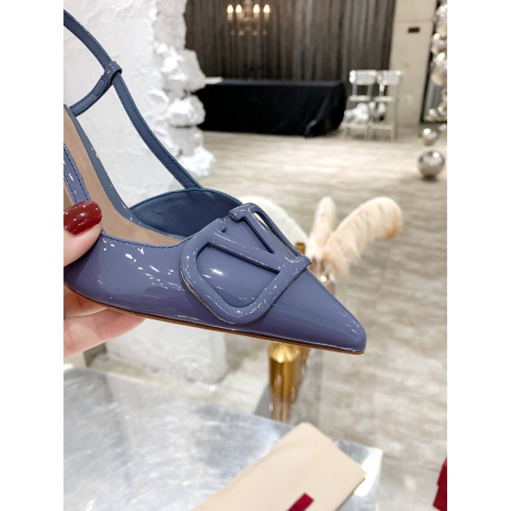 Cheap Reps Valentino Vlogo Slingback Pumps 80mm In Blue Patent Leather