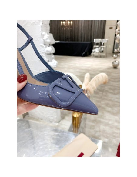 Cheap Reps Valentino Vlogo Slingback Pumps 80mm In Blue Patent Leather