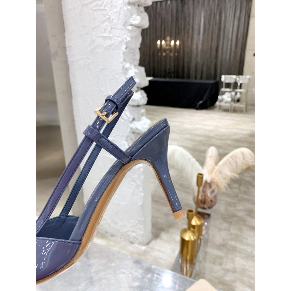 Cheap Reps Valentino Vlogo Slingback Pumps 80mm In Blue Patent Leather
