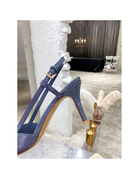 Cheap Reps Valentino Vlogo Slingback Pumps 80mm In Blue Patent Leather