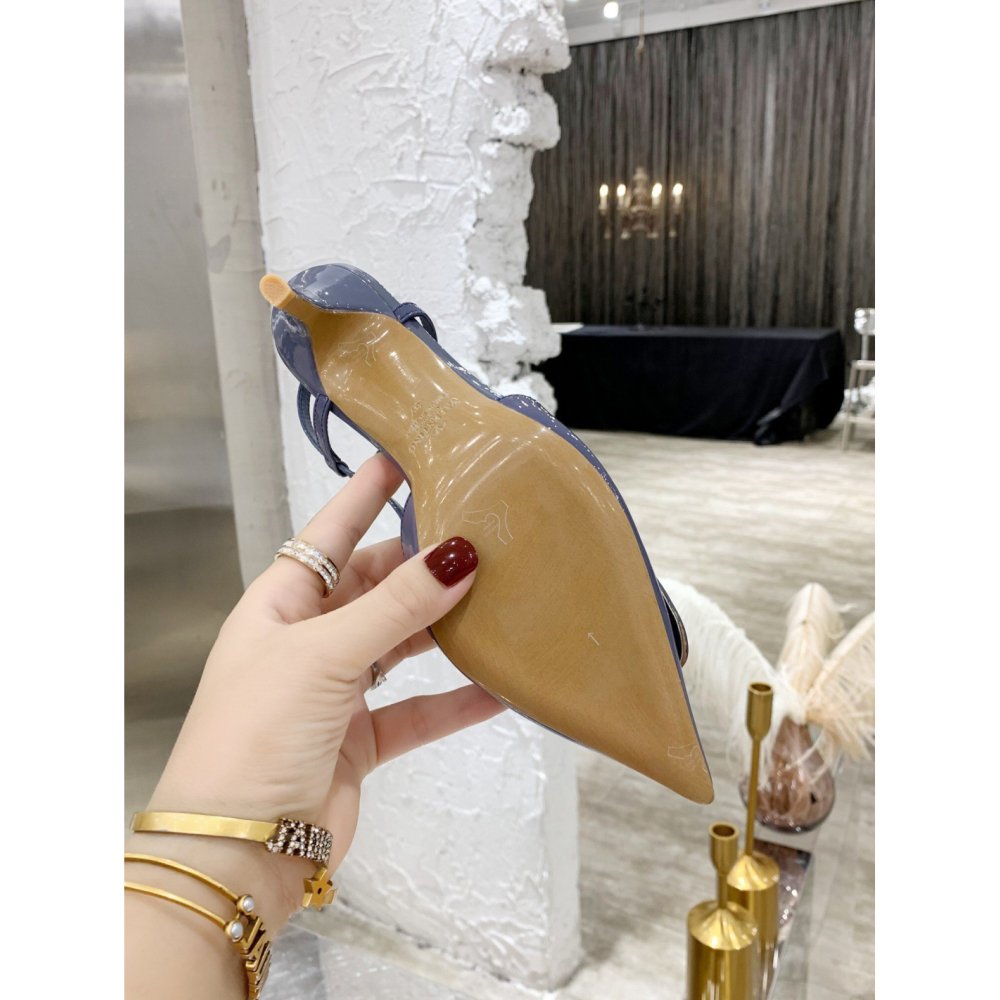 Cheap Reps Valentino Vlogo Slingback Pumps 80mm In Blue Patent Leather