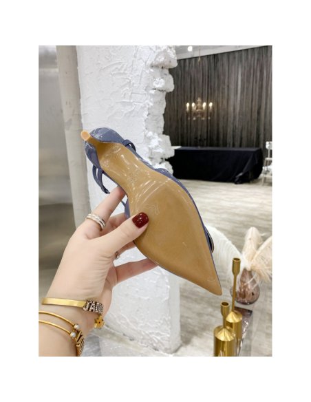 Cheap Reps Valentino Vlogo Slingback Pumps 80mm In Blue Patent Leather