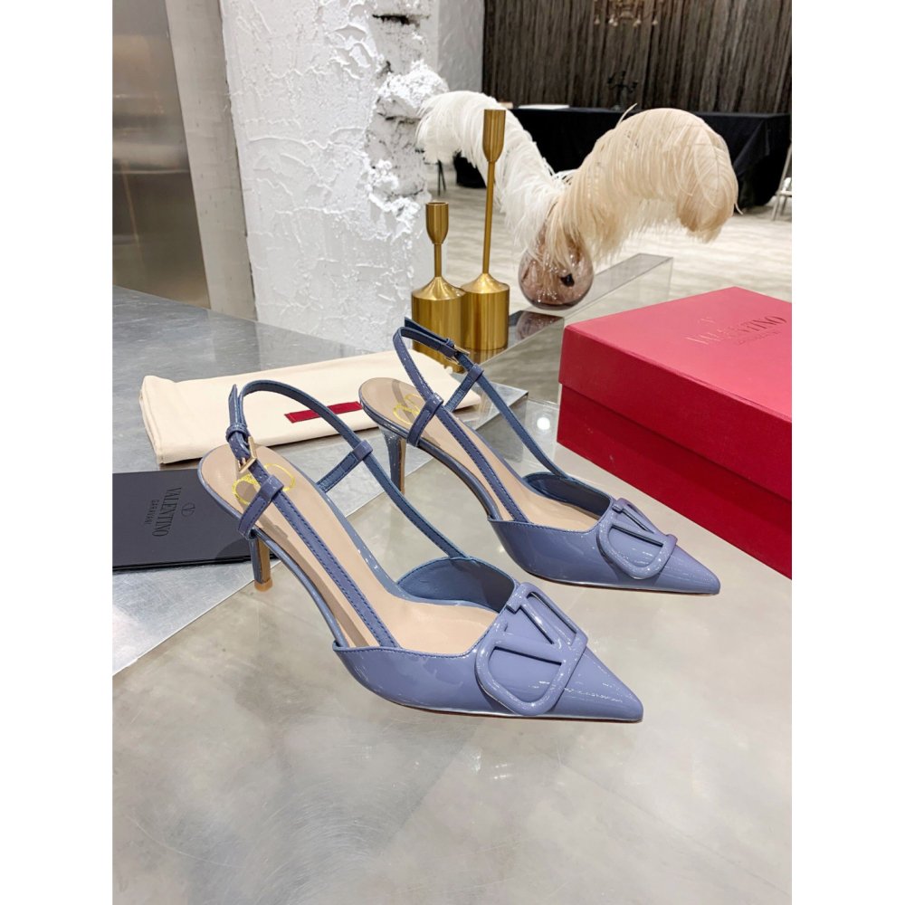 Cheap Reps Valentino Vlogo Slingback Pumps 80mm In Blue Patent Leather