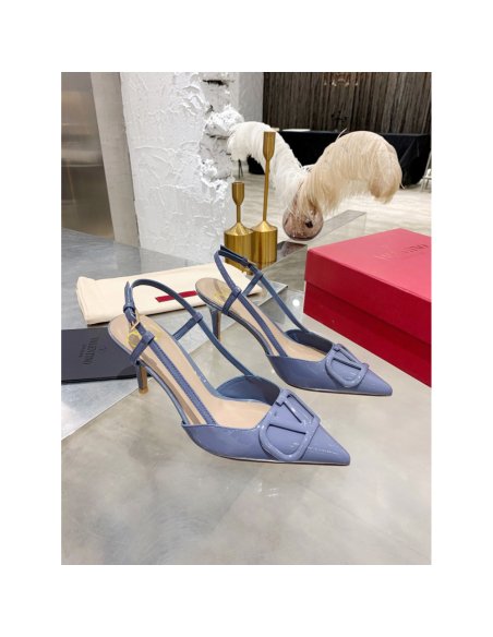 Cheap Reps Valentino Vlogo Slingback Pumps 80mm In Blue Patent Leather