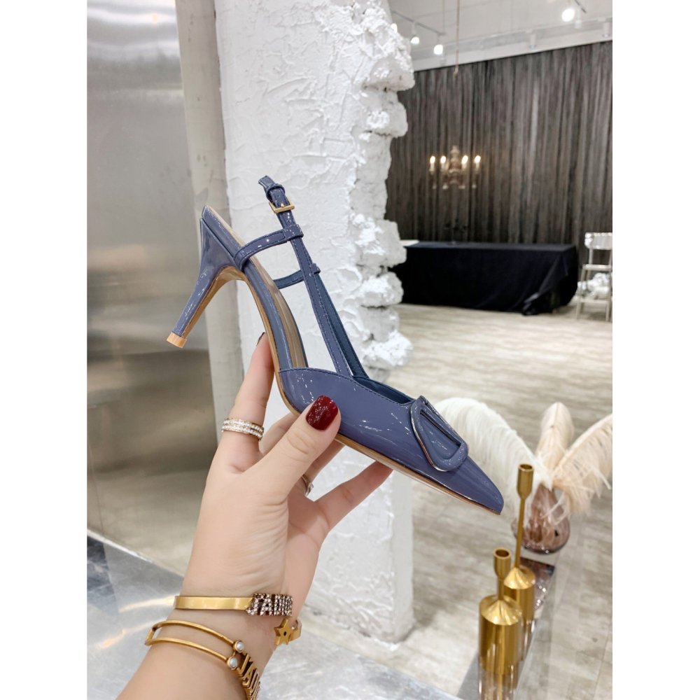 Cheap Reps Valentino Vlogo Slingback Pumps 80mm In Blue Patent Leather
