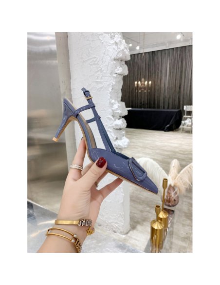 Cheap Reps Valentino Vlogo Slingback Pumps 80mm In Blue Patent Leather