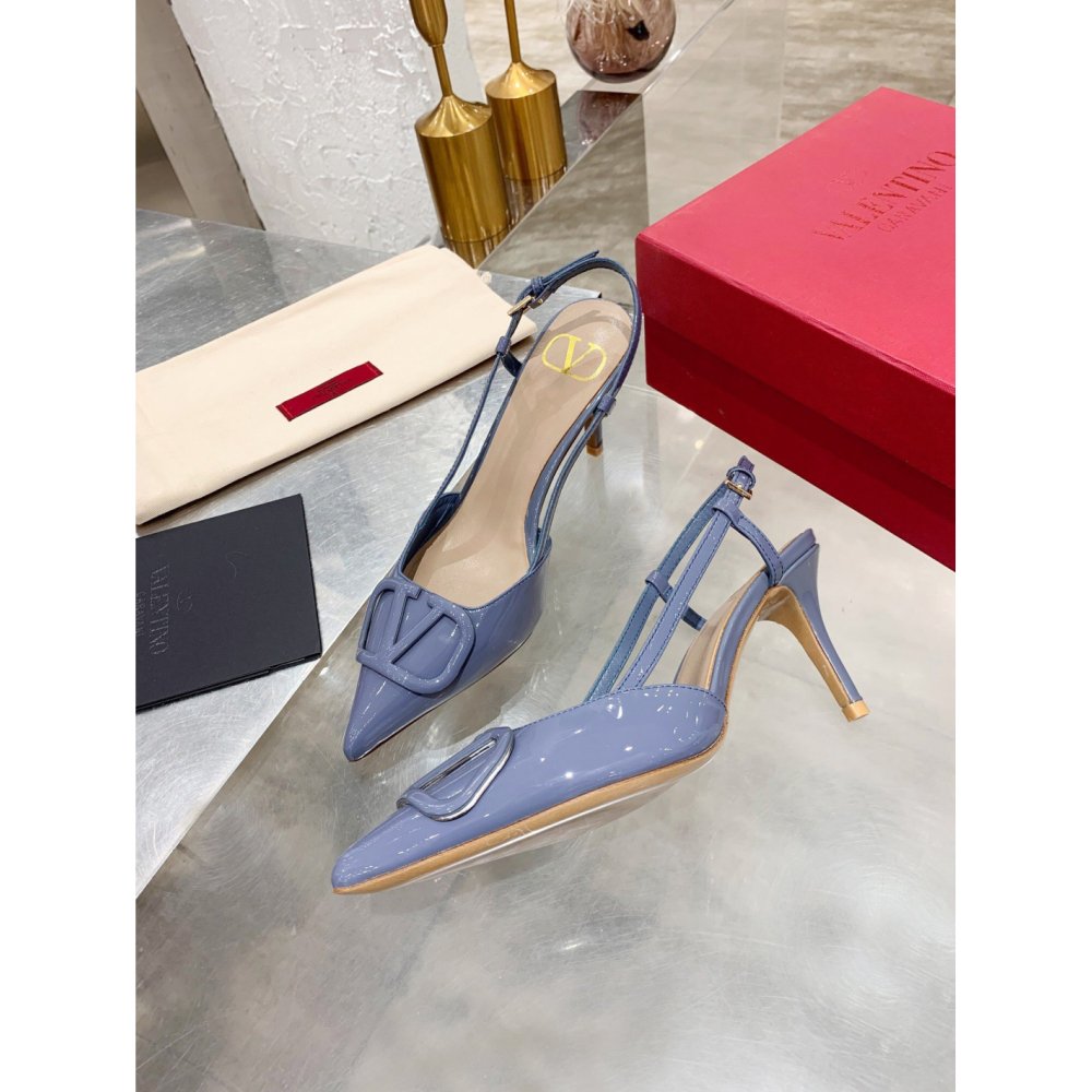 Cheap Reps Valentino Vlogo Slingback Pumps 80mm In Blue Patent Leather