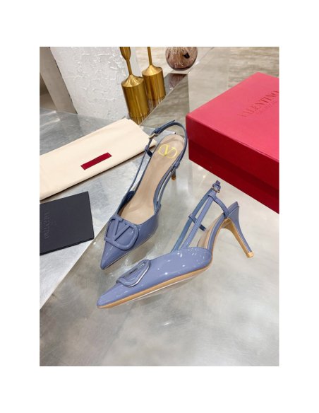 Cheap Reps Valentino Vlogo Slingback Pumps 80mm In Blue Patent Leather