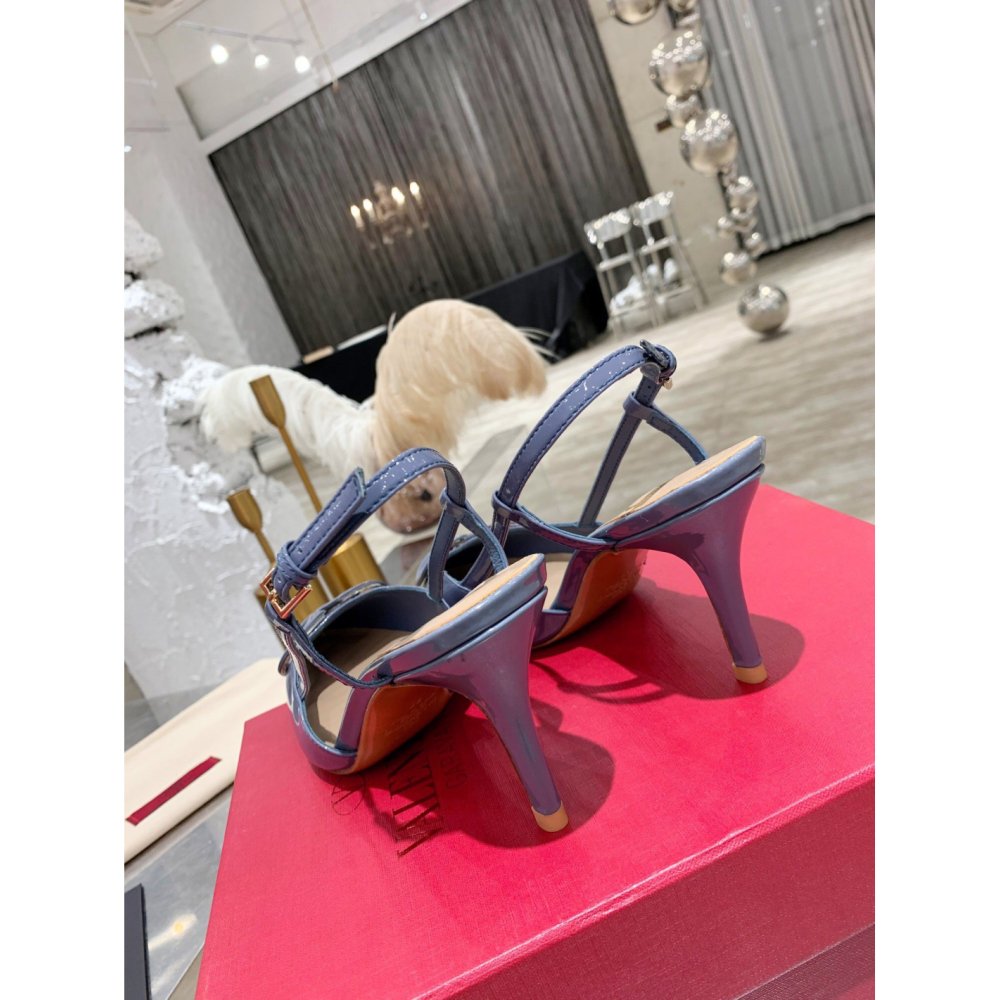 Cheap Reps Valentino Vlogo Slingback Pumps 80mm In Blue Patent Leather