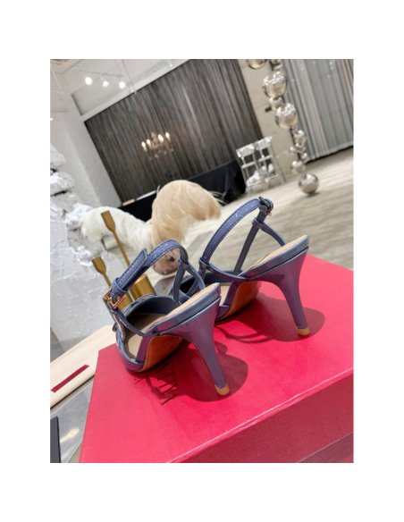 Cheap Reps Valentino Vlogo Slingback Pumps 80mm In Blue Patent Leather