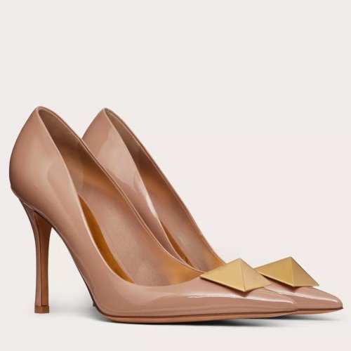 Cheap Reps Valentino One Stud Pumps 100mm In Rose Cannelle Patent Calfskin
