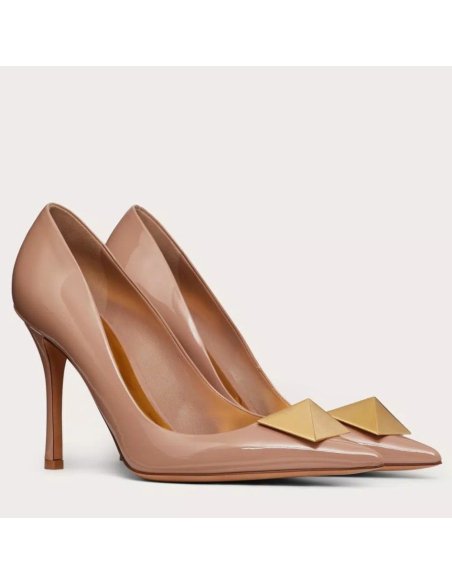 Cheap Reps Valentino One Stud Pumps 100mm In Rose Cannelle Patent Calfskin