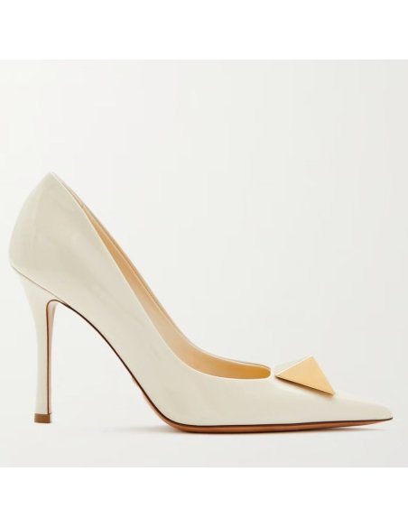 Cheap Reps Valentino One Stud Pumps 100mm In White Patent Calfskin