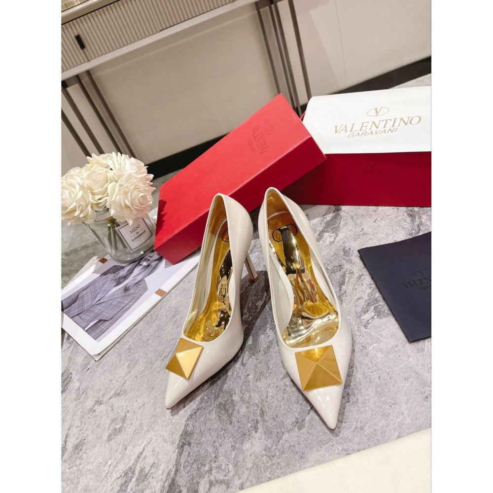 Cheap Reps Valentino One Stud Pumps 100mm In White Patent Calfskin