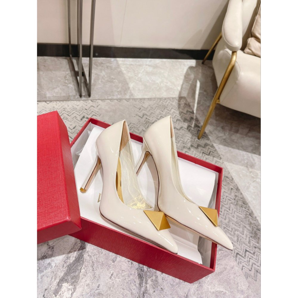 Cheap Reps Valentino One Stud Pumps 100mm In White Patent Calfskin