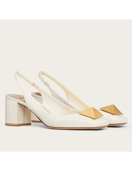 Cheap Reps Valentino One Stud Slingback Pumps 60mm In White Patent Leather