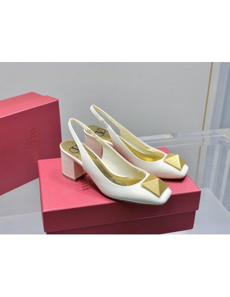 Cheap Reps Valentino One Stud Slingback Pumps 60mm In White Patent Leather