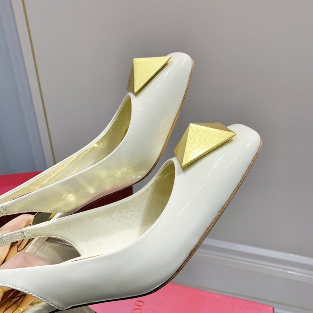 Cheap Reps Valentino One Stud Slingback Pumps 60mm In White Patent Leather