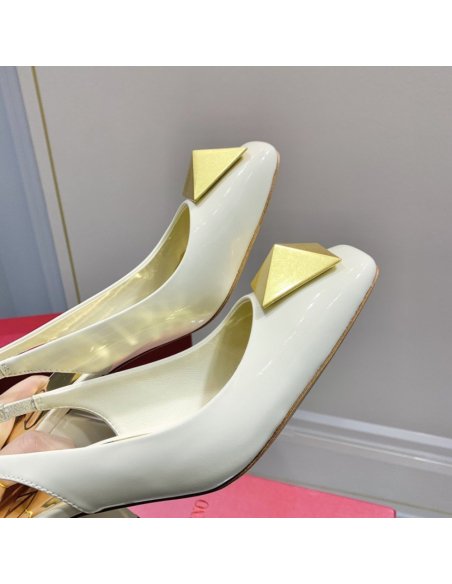 Cheap Reps Valentino One Stud Slingback Pumps 60mm In White Patent Leather