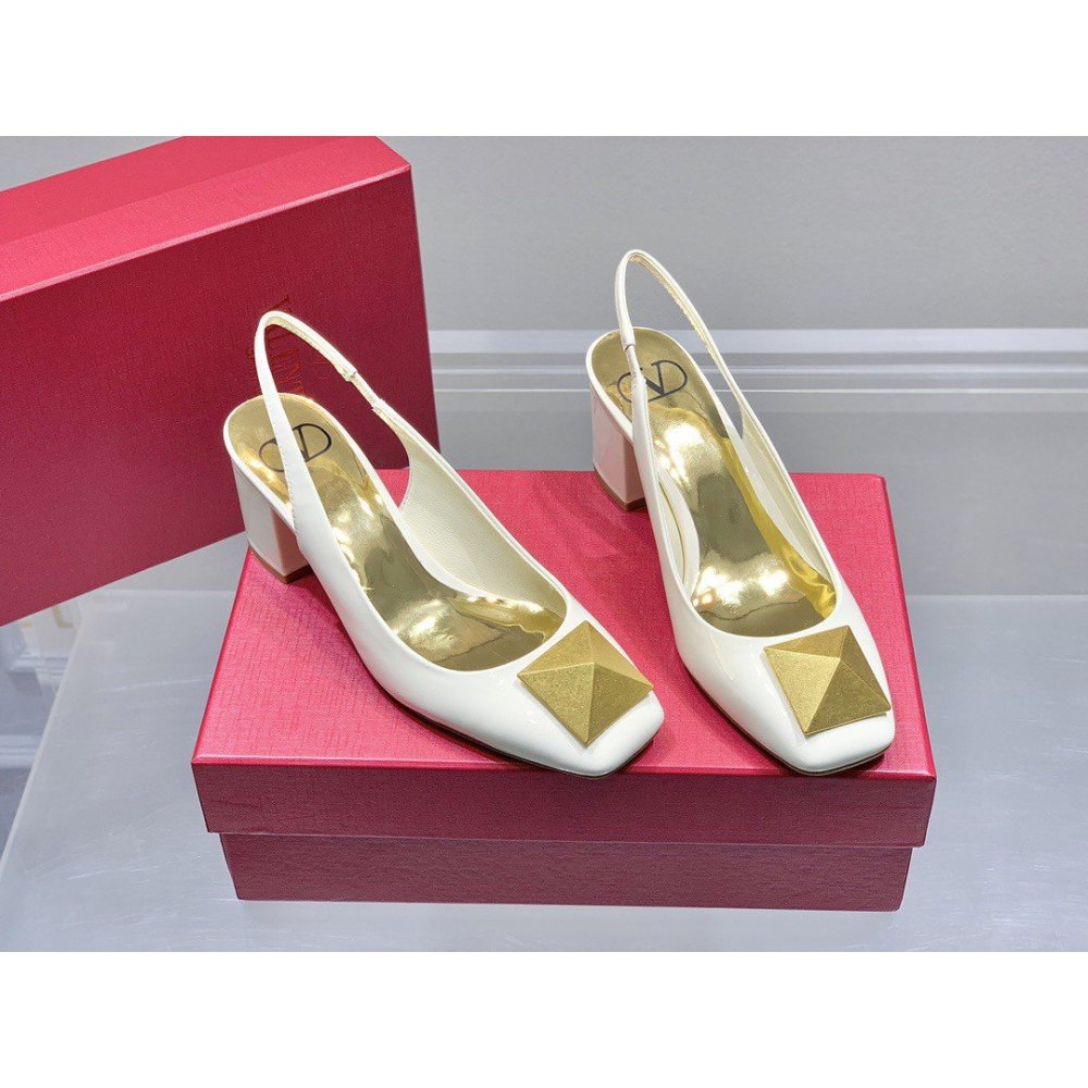 Cheap Reps Valentino One Stud Slingback Pumps 60mm In White Patent Leather