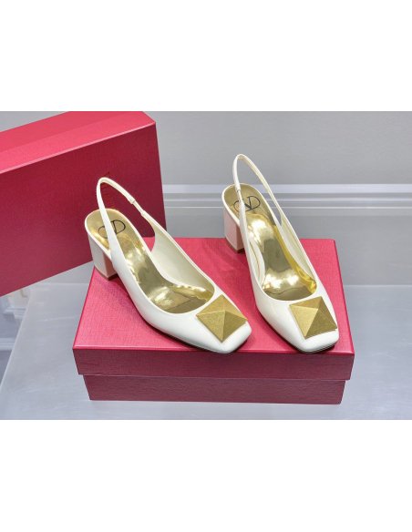 Cheap Reps Valentino One Stud Slingback Pumps 60mm In White Patent Leather
