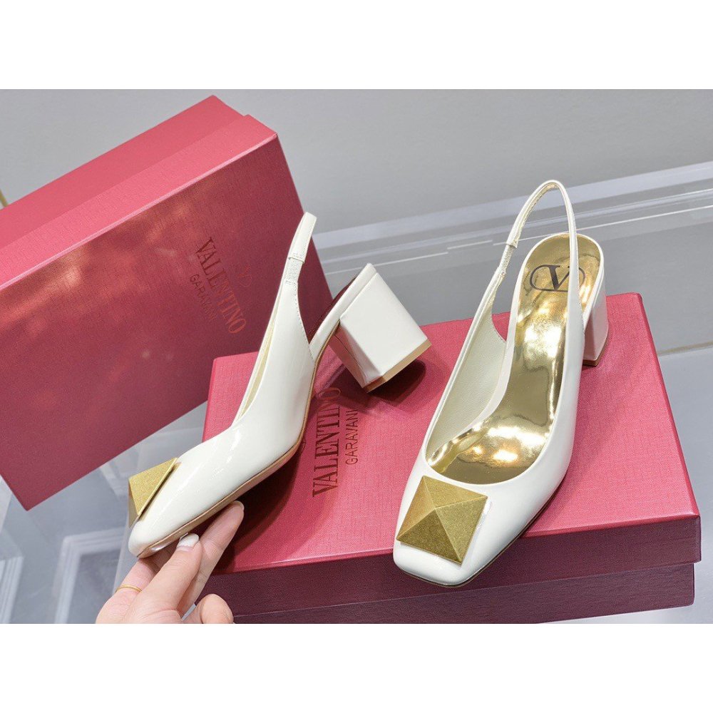 Cheap Reps Valentino One Stud Slingback Pumps 60mm In White Patent Leather