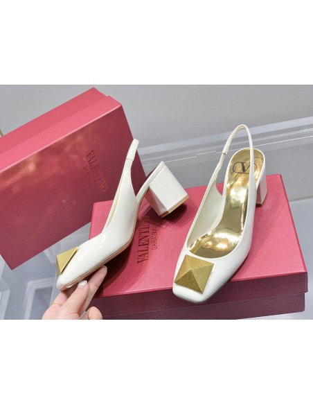 Cheap Reps Valentino One Stud Slingback Pumps 60mm In White Patent Leather