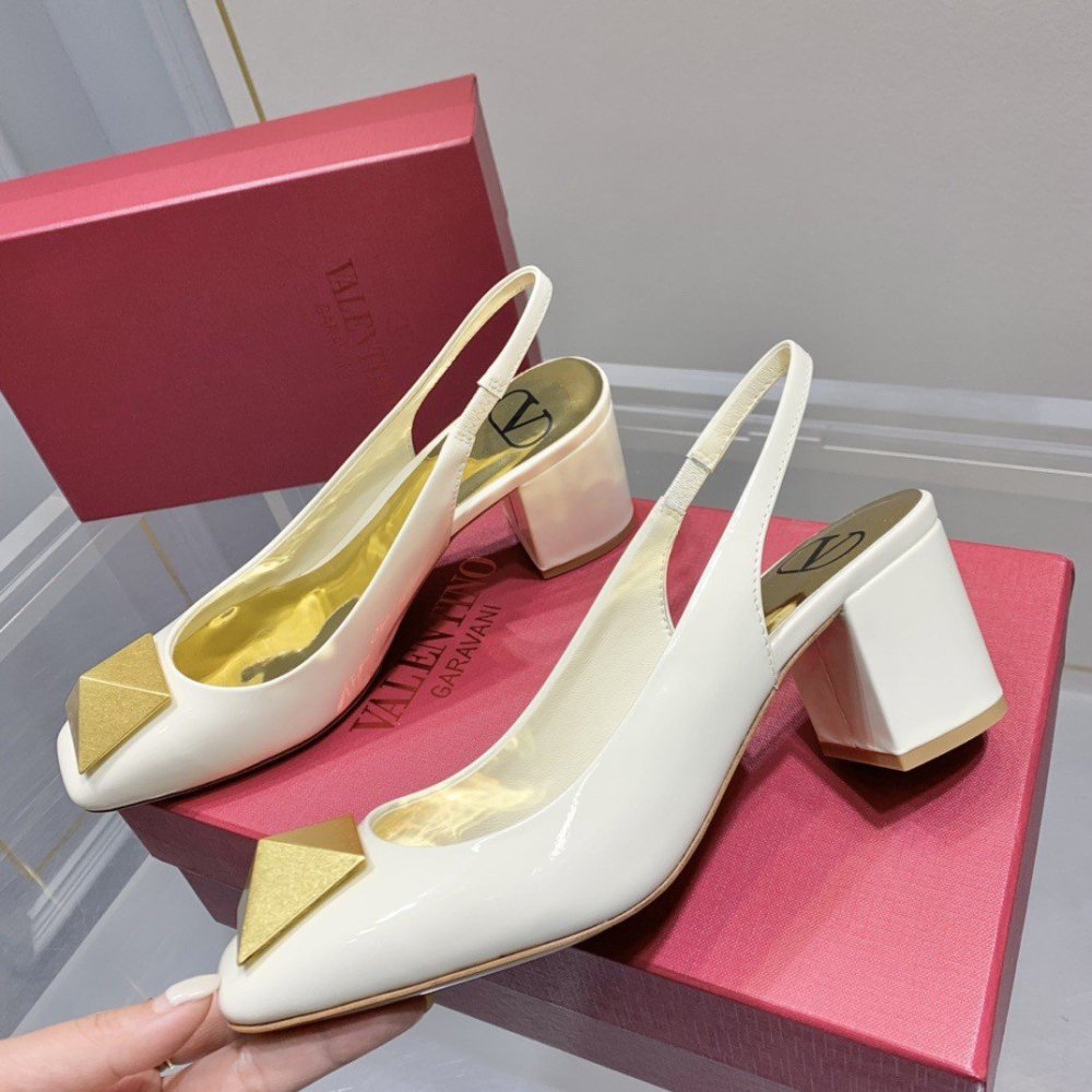 Cheap Reps Valentino One Stud Slingback Pumps 60mm In White Patent Leather