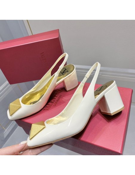 Cheap Reps Valentino One Stud Slingback Pumps 60mm In White Patent Leather