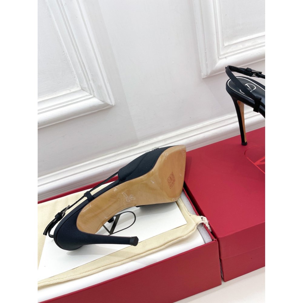 Cheap Reps Valentino VLogo Signature Slingback Platform Pumps 120mm In Black Satin