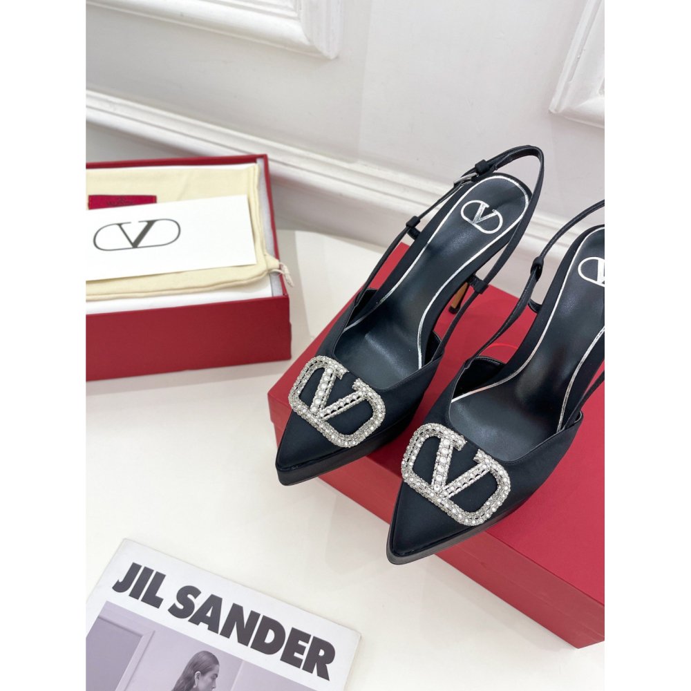 Cheap Reps Valentino VLogo Signature Slingback Platform Pumps 120mm In Black Satin