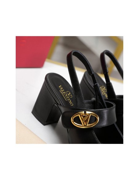 Cheap Reps Valentino VLogo Locker Mary-Jane Slingback Pumps 60mm in Black Calfskin