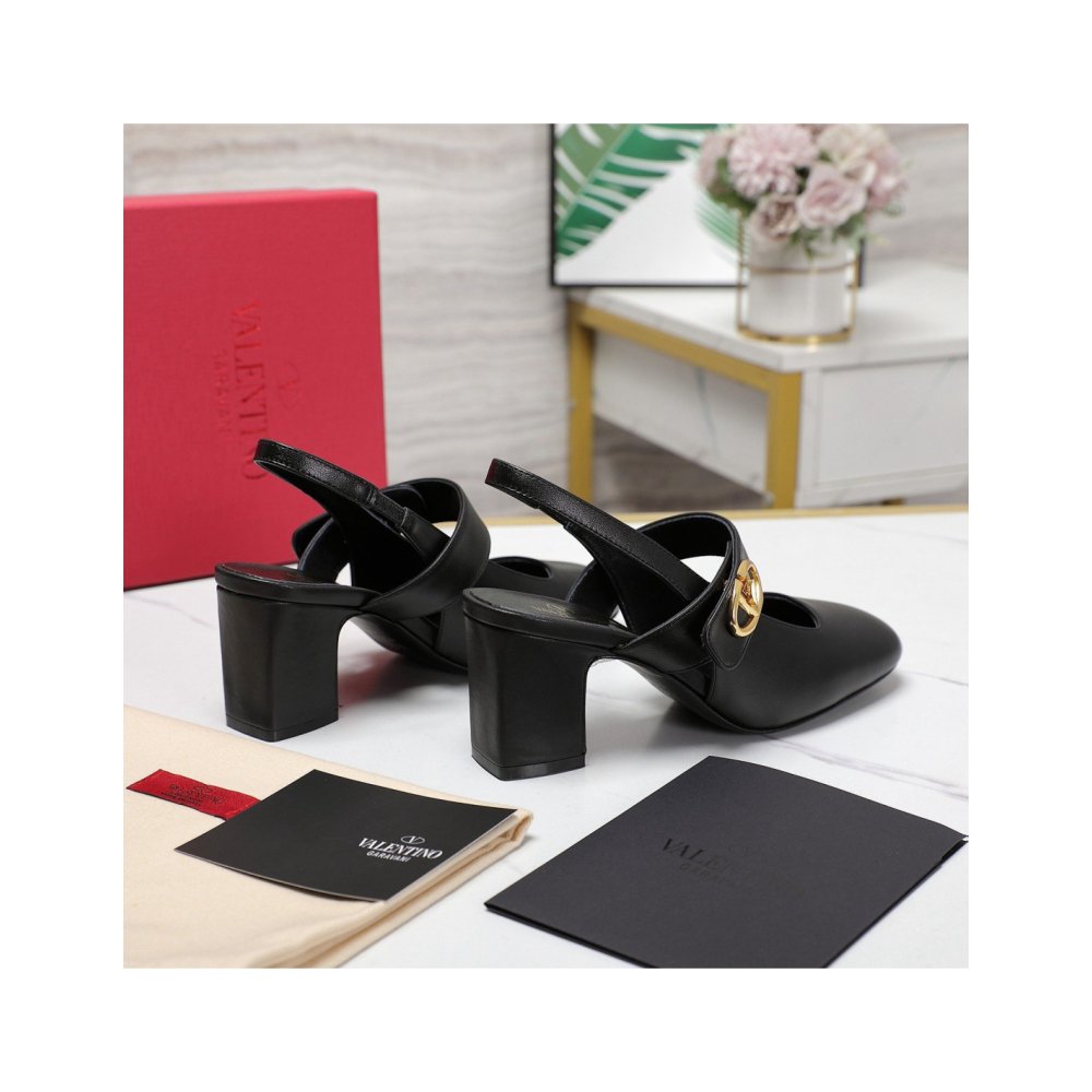 Cheap Reps Valentino VLogo Locker Mary-Jane Slingback Pumps 60mm in Black Calfskin