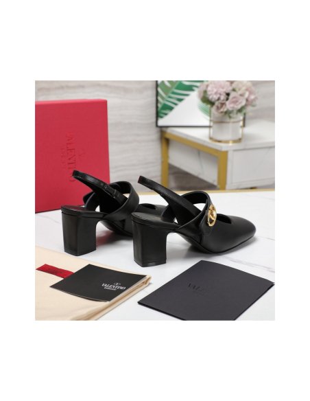 Cheap Reps Valentino VLogo Locker Mary-Jane Slingback Pumps 60mm in Black Calfskin