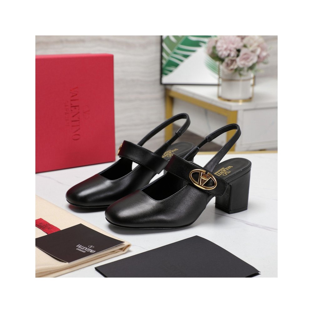 Cheap Reps Valentino VLogo Locker Mary-Jane Slingback Pumps 60mm in Black Calfskin