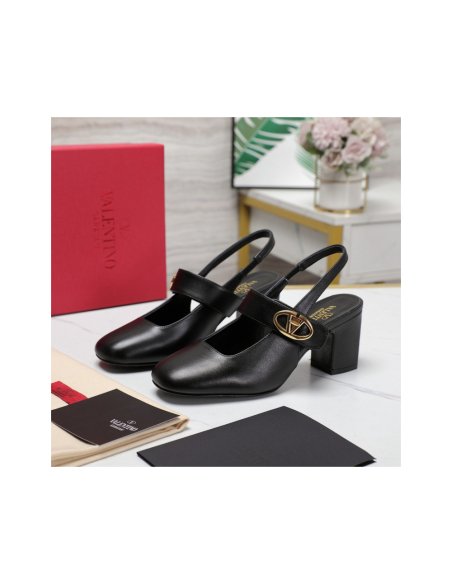 Cheap Reps Valentino VLogo Locker Mary-Jane Slingback Pumps 60mm in Black Calfskin
