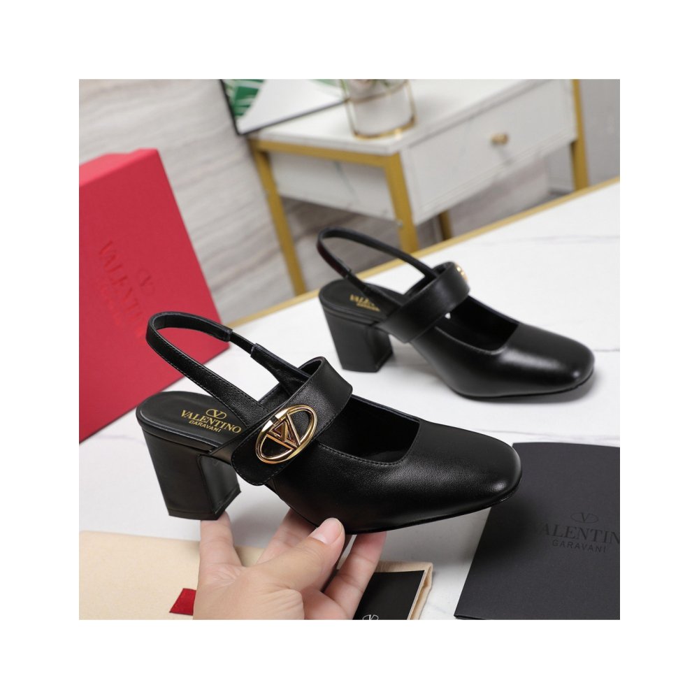 Cheap Reps Valentino VLogo Locker Mary-Jane Slingback Pumps 60mm in Black Calfskin