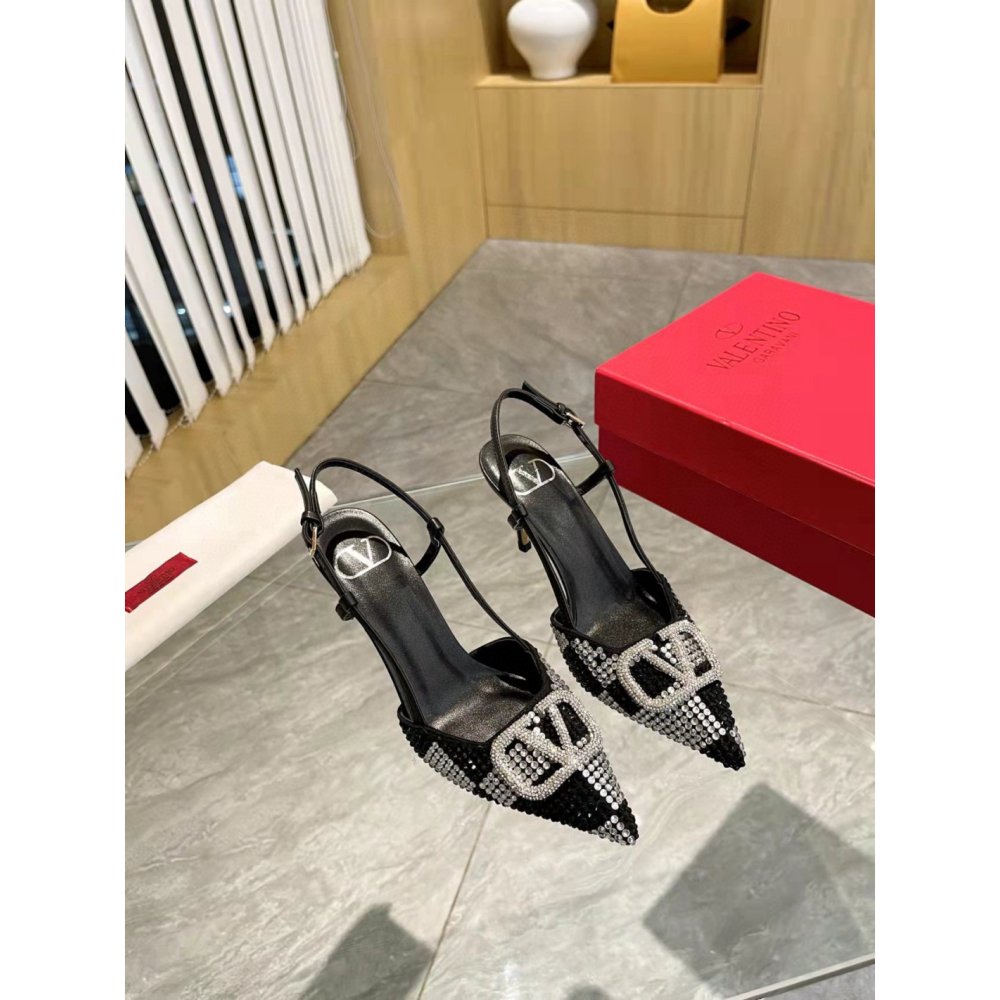 Cheap Reps Valentino VLogo Signature Slingback Pumps 80mm with Crystal Chess