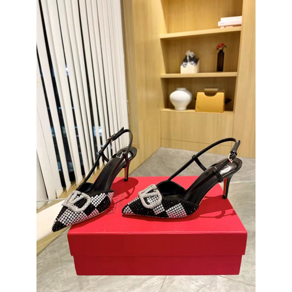 Cheap Reps Valentino VLogo Signature Slingback Pumps 80mm with Crystal Chess