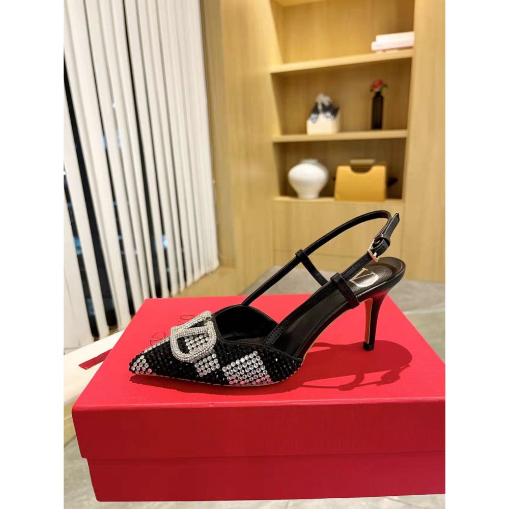 Cheap Reps Valentino VLogo Signature Slingback Pumps 80mm with Crystal Chess