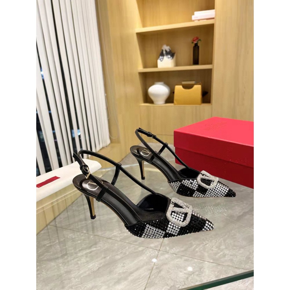 Cheap Reps Valentino VLogo Signature Slingback Pumps 80mm with Crystal Chess