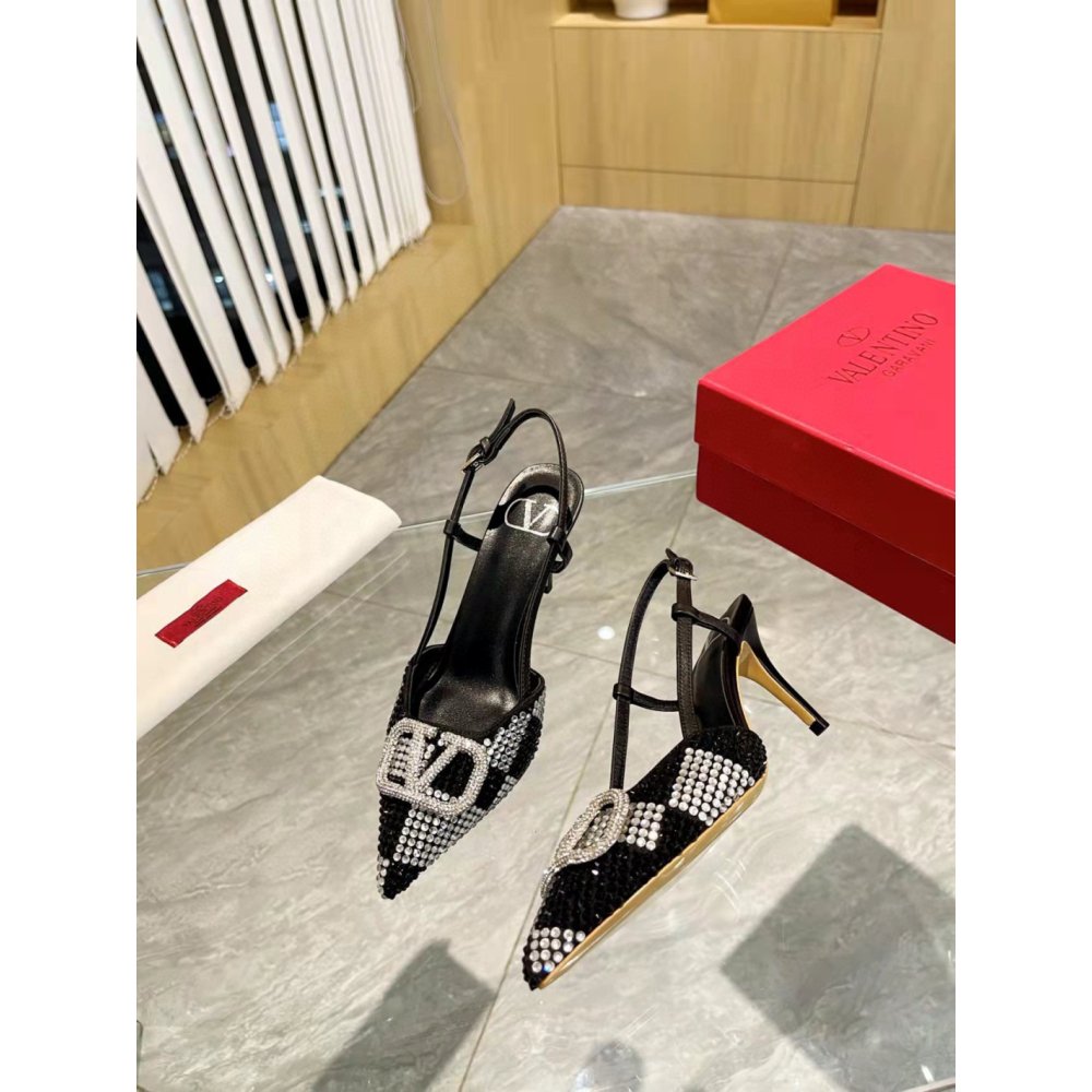 Cheap Reps Valentino VLogo Signature Slingback Pumps 80mm with Crystal Chess