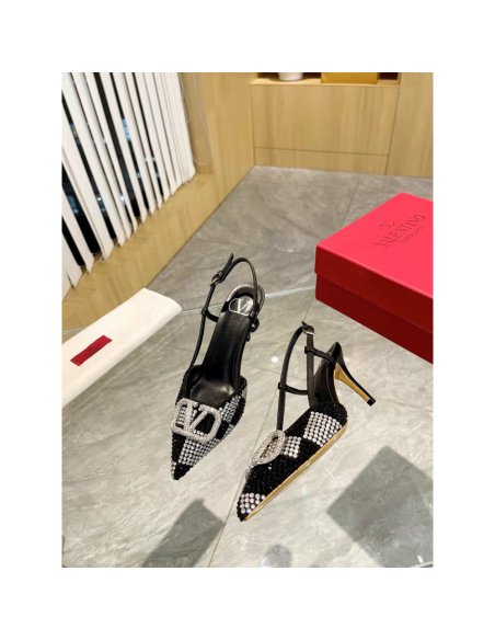 Cheap Reps Valentino VLogo Signature Slingback Pumps 80mm with Crystal Chess