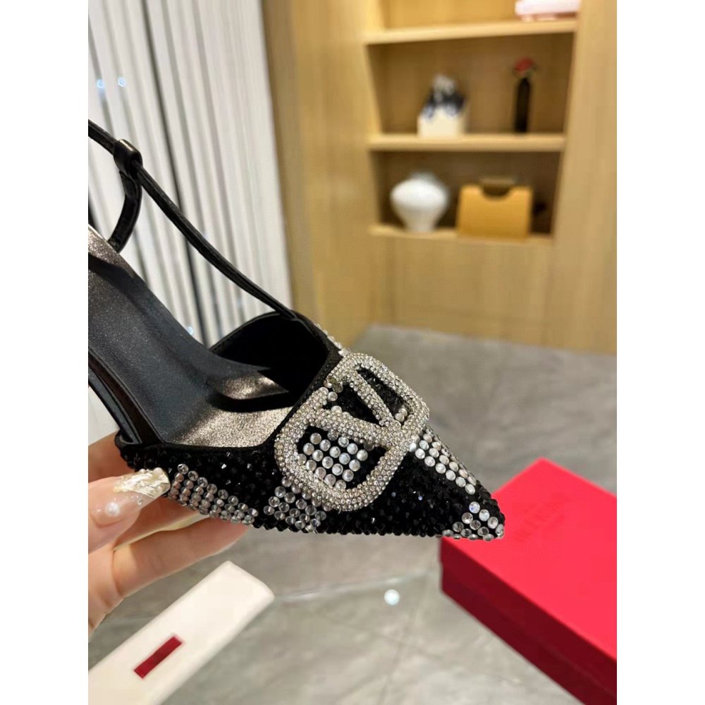 Cheap Reps Valentino VLogo Signature Slingback Pumps 80mm with Crystal Chess