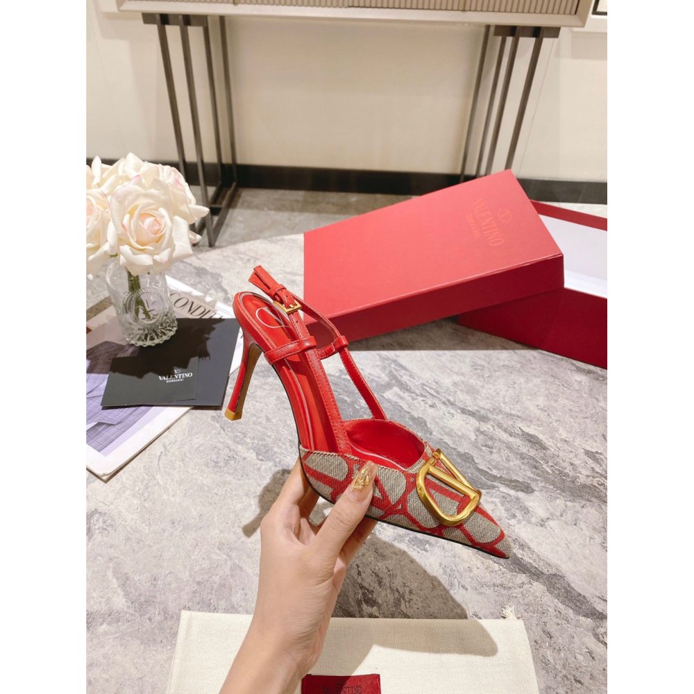 Cheap Reps Valentino Vlogo Slingback Pumps 80mm In Red Toile Iconographe