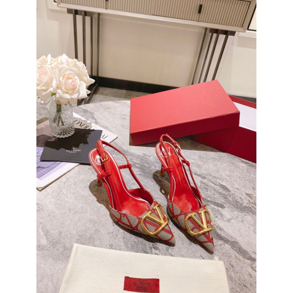 Cheap Reps Valentino Vlogo Slingback Pumps 80mm In Red Toile Iconographe