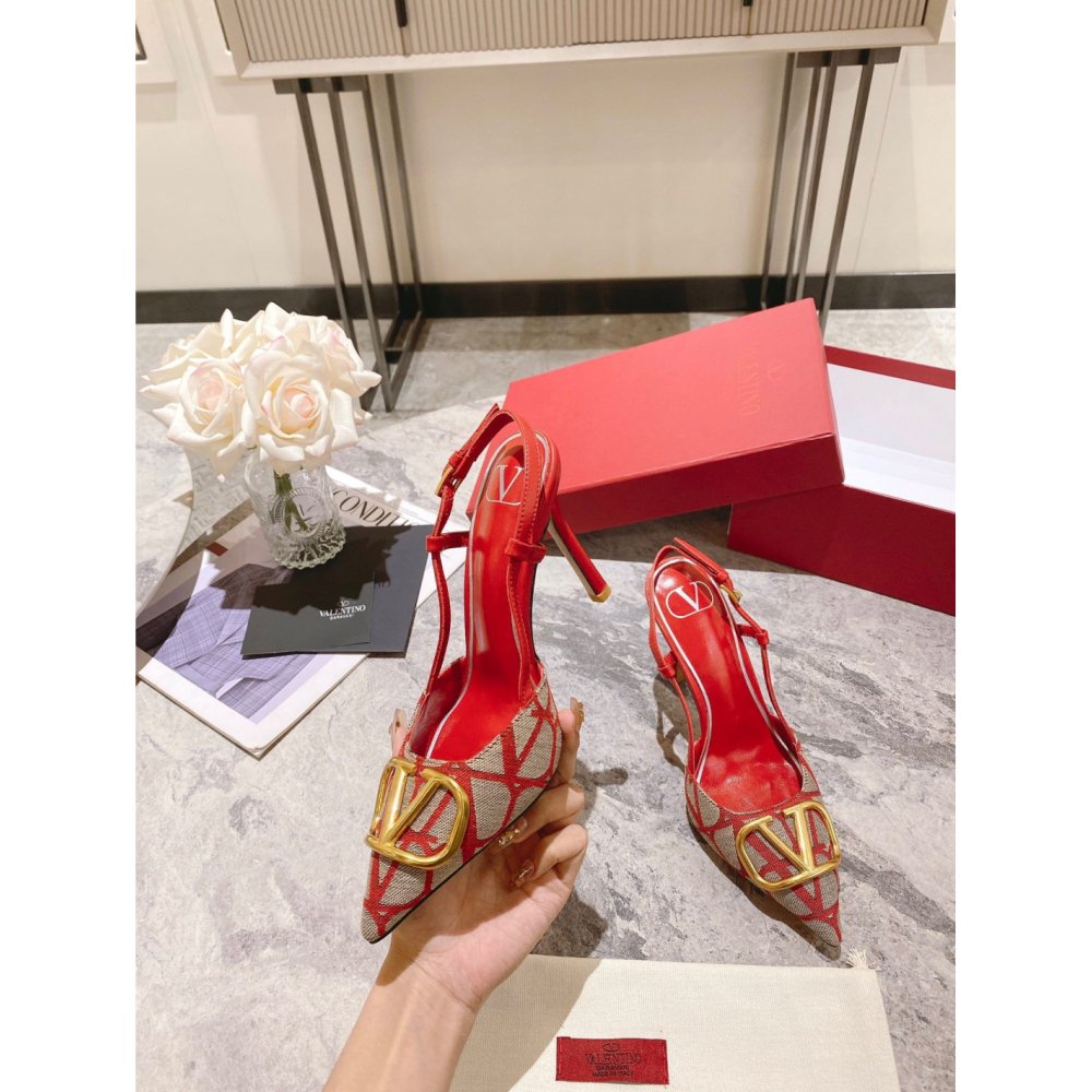 Cheap Reps Valentino Vlogo Slingback Pumps 80mm In Red Toile Iconographe