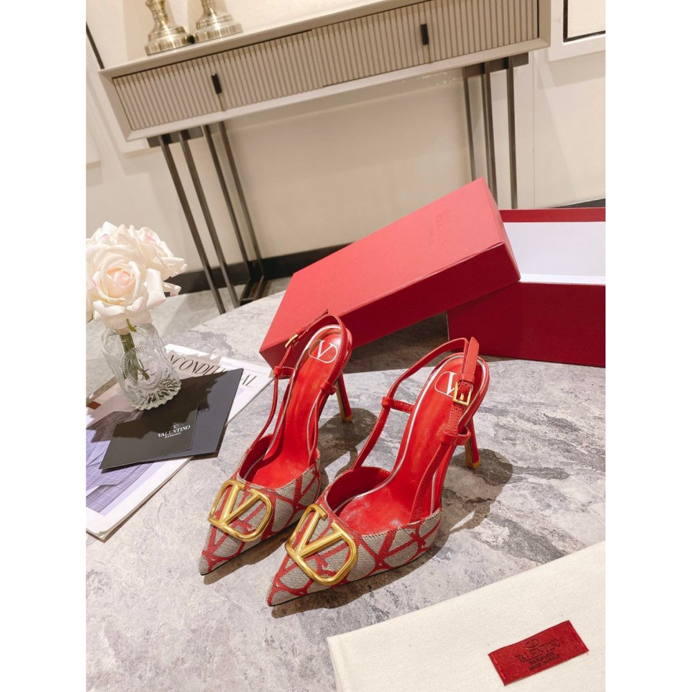 Cheap Reps Valentino Vlogo Slingback Pumps 80mm In Red Toile Iconographe