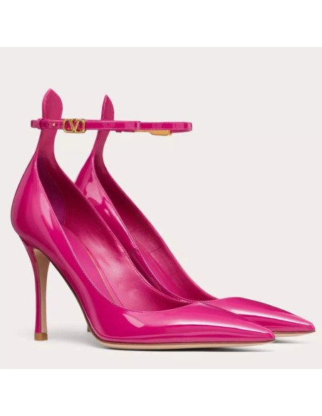 Cheap Reps Valentino Tan-Go Pumps 100mm In Rose Red Patent Leather